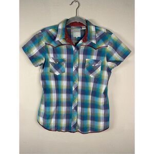 Roper Women's Plaid Pearl Snap Short Sleeve Button Down Sz M